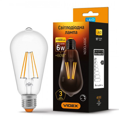 LED лампа VIDEX Filament ST64FD 6W E27 4100K 220V димерна (4407) 24312