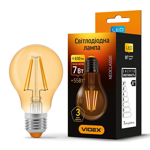 LED лампа VIDEX Filament A60FA 7W E27 2200K 220V (3387) 23672 ССП