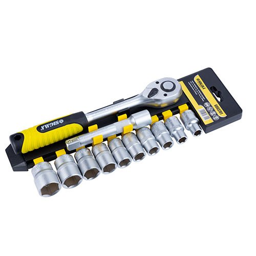 Набір насадок шестиграних Sigma на планці + ключ-тріскачка 1/2" + подовжувач CrV CrV (12шт) (6003701)