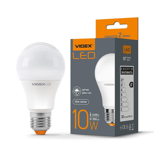 LED лампа VIDEX A60e 10W E27 4100K 220V із сенсором освітленості (9020) 25757