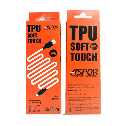 Кабель USB-Lightning ASPOR A 42 1м 5.0А (Silicone)