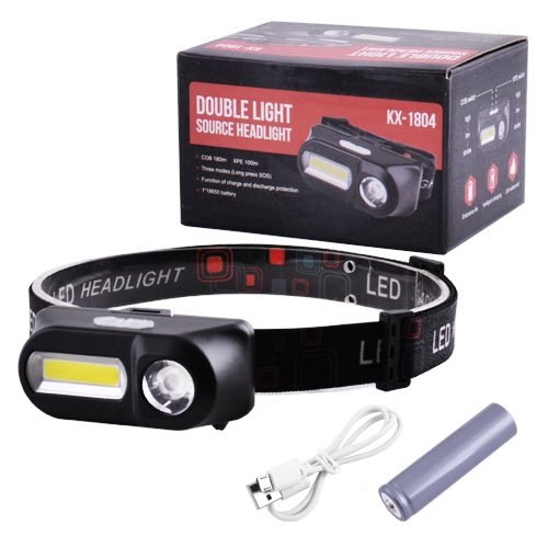 Ліхтарик налобний ACCU №1804-LED(red)+COB(white)