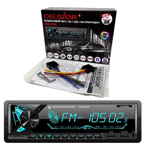 Автомагнітола Celsior CSW-2013M 1DIN/MP3/SD/USB/BL/FM/RGB підсвічування/фіксована панель/4*45вт