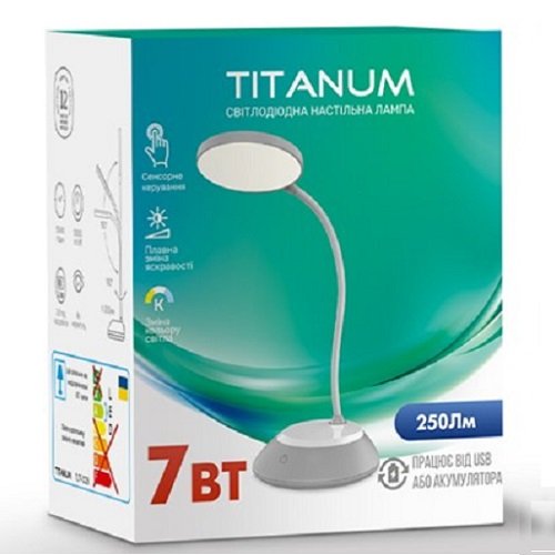 Лампа настільна акумуляторна TITANUM TLTF-022G 7W 3000-6500K USB сіра (30шт/ящ) (2219) 26843