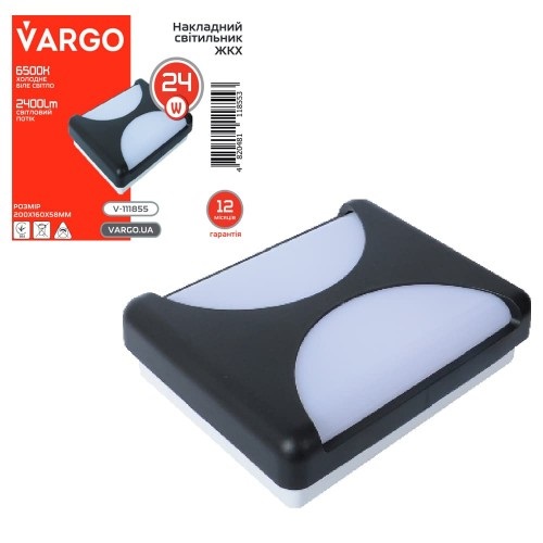 LED світильник ЖКГ прямокутний VARGO 24W 5000K декоративний 200x162x58мм (V-111855)