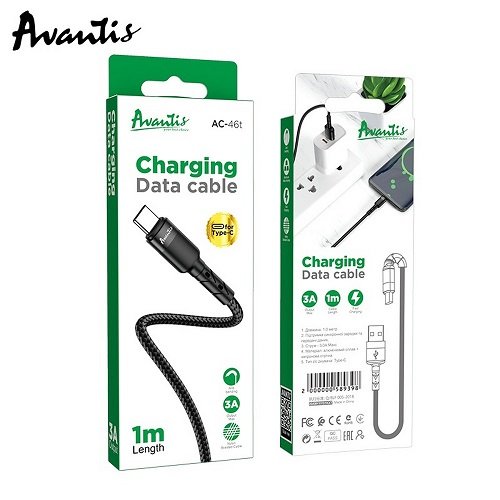 Кабель USB-Type C AVANTIS AC-46t 1м 3.0А (Тканина)