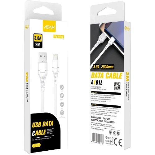 Кабель USB-Lightning ASPOR A101L 2м 3.0А (TPE)