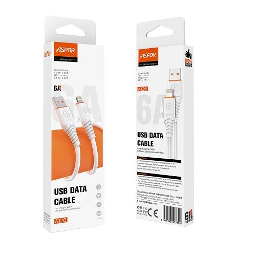 Кабель USB-Lightning ASPOR A126 1м 6.0А (TPE)