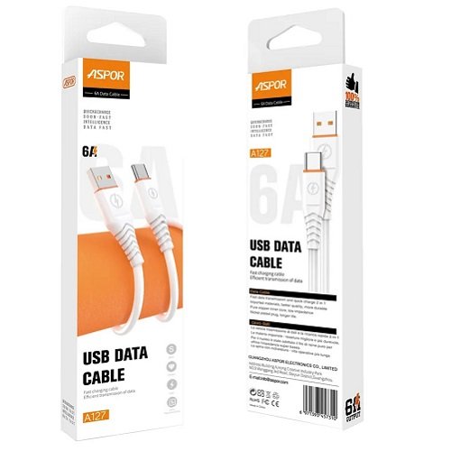 Кабель USB-Type C ASPOR A127 1м 6.0А (TPE)