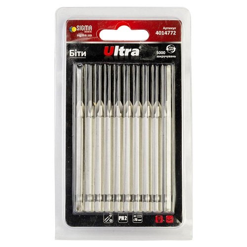 Біти Ultra PH2×75мм ¼" 10шт S2 (блістер) (4014772)