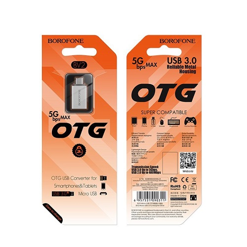 Перехідник OTG USB - microUSB BOROFONE BV2 (0311)