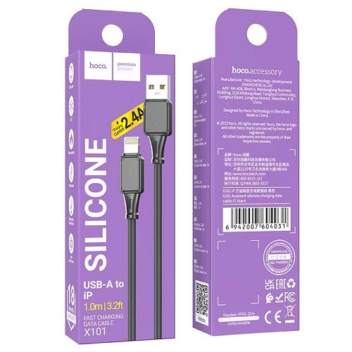 Кабель USB-Lightning HOCO X101 1м 2.4А (Silicone)