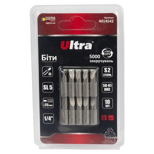 Біти Ultra SL5×25мм ¼" 10шт S2 (блістер) 4014542