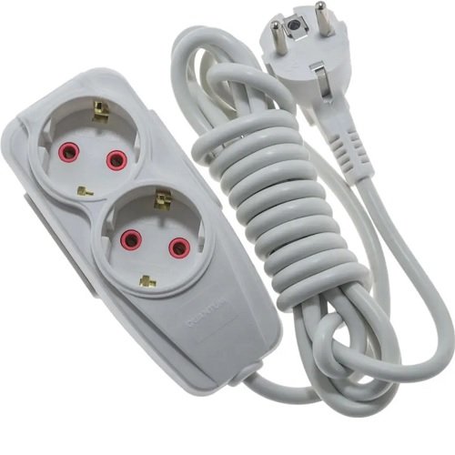 Подовжувач QUANTUM 2 гнізда 2м білий З/З (QM-KP-00212)