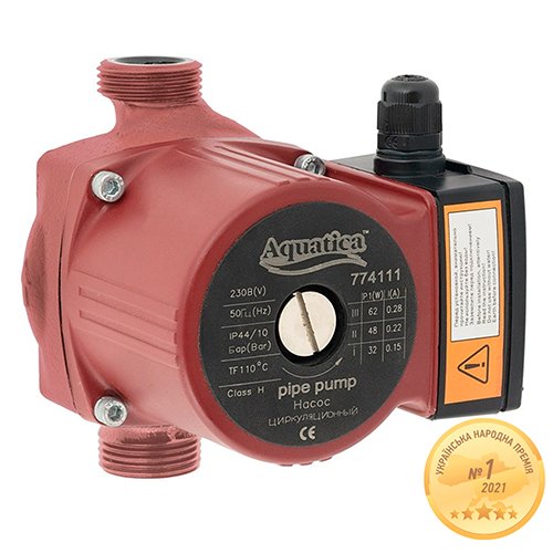 Насос Aquatica циркуляційний 100Вт Hmax 6м Qmax 75л/хв Ø1" 130мм + гайки Ø¾" (774131)