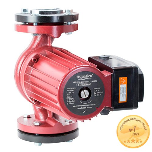 Насос Aquatica циркуляційний фланець 1.3кВт Hmax 16.3м Qmax 330л/хв DN50 280мм + відповідний фланець  (774188)