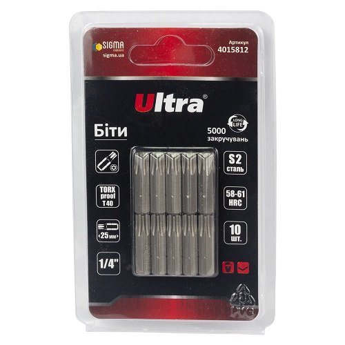 Біти Ultra TORX-proof 40×25мм ¼" 10шт S2 (блистер) (4015812)