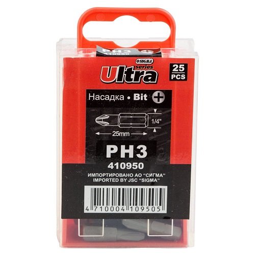Набір біт Ultra PH 3×25мм ¼" 25шт S2 (пласт кейс) (4010302)
