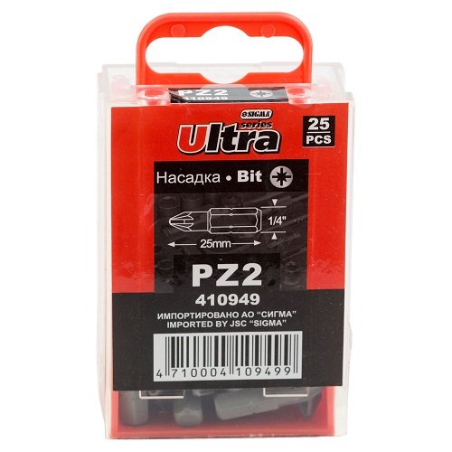 Набір біт Ultra PZ 2×25мм ¼" 25шт S2 (пласт кейс) (4010502)