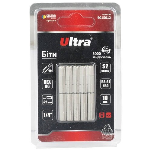 Біти Ultra HEX 6×25мм ¼" 10шт S2 (блістер)  (4015012)