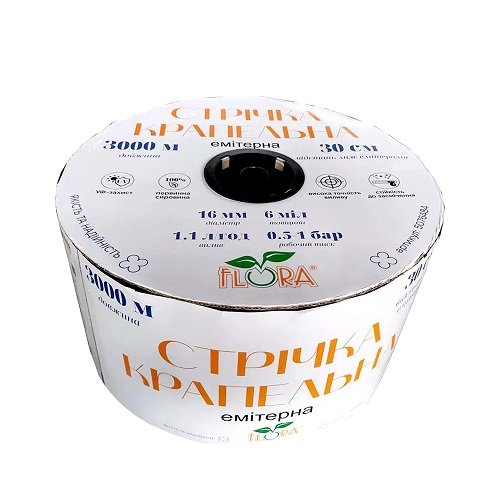 Стрічка крапельна Flora з плоским емітером Ø16мм 10см 6міл 1.38л 500м (5076884)