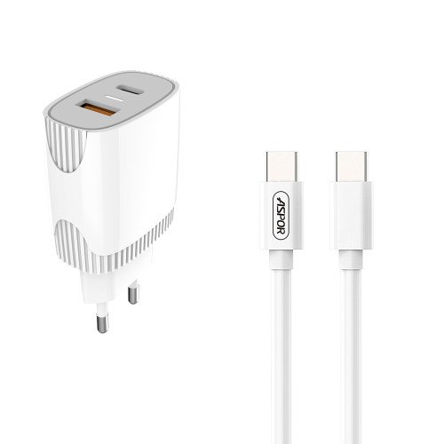 МЗП ASPOR A816 (USB/USB-C/3A/20W) + кабель Type-C to Type-C
