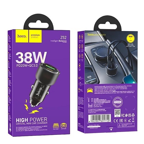 АЗП HOCO Z52 PD38W + QC3.0 (1USB/1Type-C) без кабелю