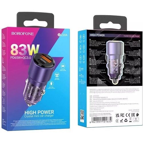 АЗП BOROFONE BZ20A PD65W+QC3.0 (1Type-C/1USB/3A/83W)