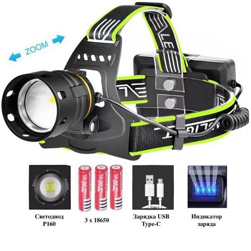 Ліхтарик налобний №BL-A14-3-P160 (3x18650) Zoom