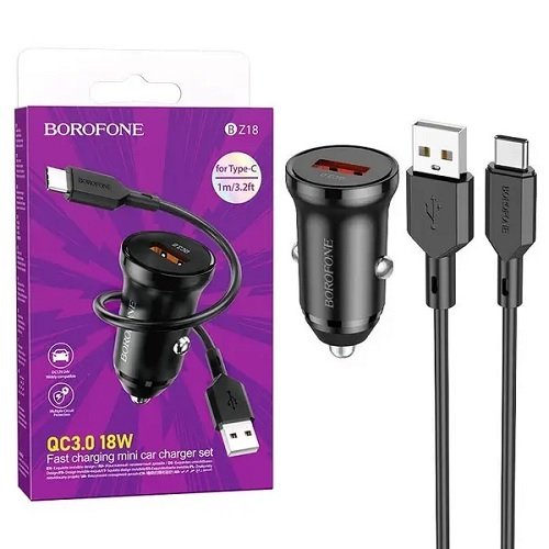 АЗП BOROFONE BZ18 QC3.0 1USB/3A + кабель Type-C