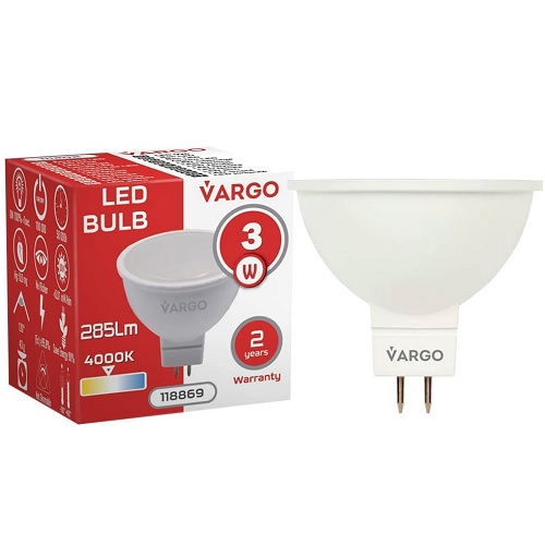 LED лампа VARGO MR16 3W GU5.3 4000К 220V (V-118869)