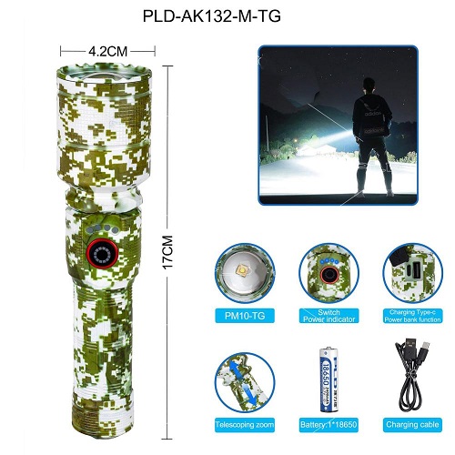 Ліхтарик ACCU/LED №PLD-AK132M WHITE LASER LED PM10-TG camouflage