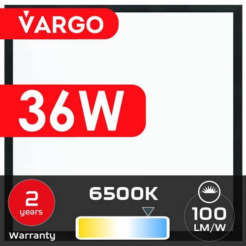 LED панель VARGO 36W 595х595 3600LM 6500К чорна рамка 100lm/w (V-119482)