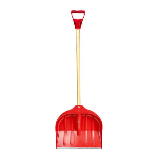 Лопата Grad для прибирання снігу пластикова з оцинкованою планкою Strong 490×495мм з дерев'яним держаком (кольорова) 5046525