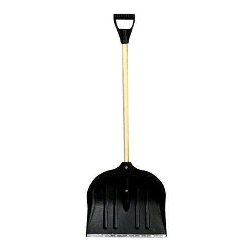 Лопата Grad для прибирання снігу пластикова з оцинкованою планкою Standard 395×395мм з дерев'яним держаком (чорна) 5046565