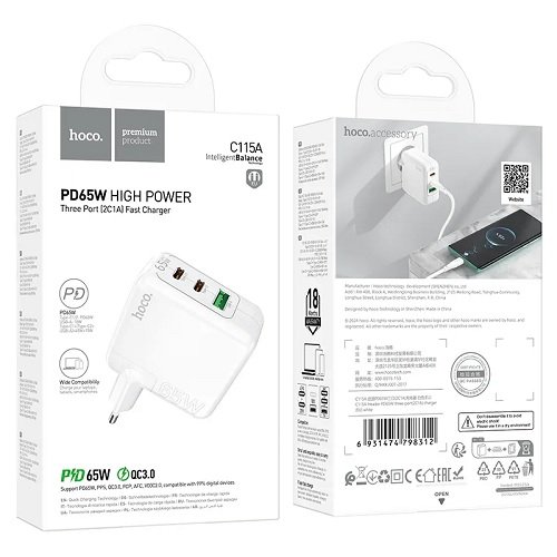 МЗП HOCO C115A PD65W+ QC3.0 (1USB/2Type-C)