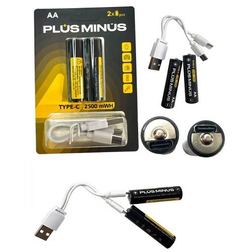 Акумулятор PlusMinus Ni-MH R06 2500 mAh C2 + кабель Type-C