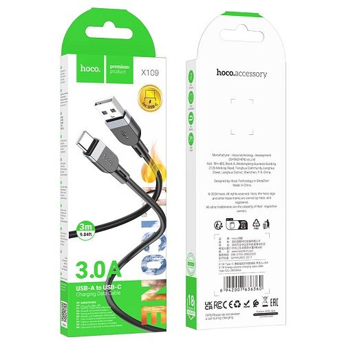 Кабель USB-Type C HOCO X109 3м 3.0А (Silicone)