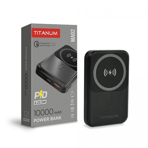 Зарядний пристрій Power Bank TITANUM TPB-MA02 10000mAh 22.5W QC+PD з бездротовою зарядкою