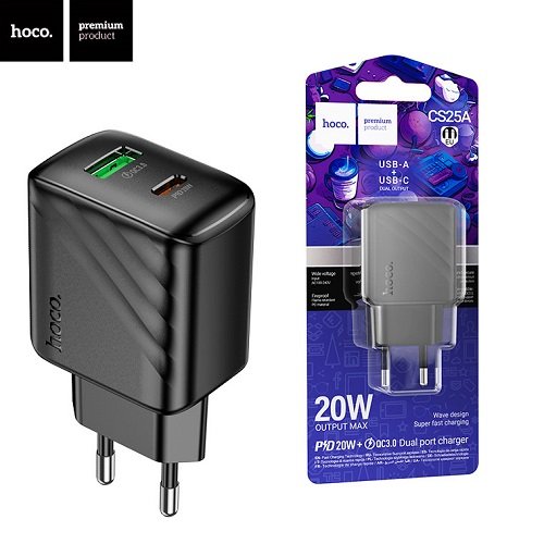 МЗП HOCO CS25A PD20W+ QC3.0 (1USB/1Type-C) без кабелю