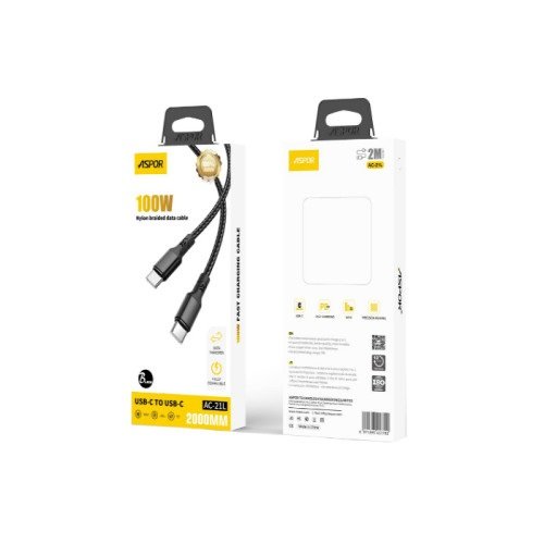 Кабель Type-C to Type-C ASPOR AC-21L 2м 100W (TPE)