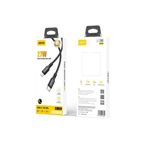 Кабель Type-C to Lightning ASPOR AC-22L 2м 27W (TPE)