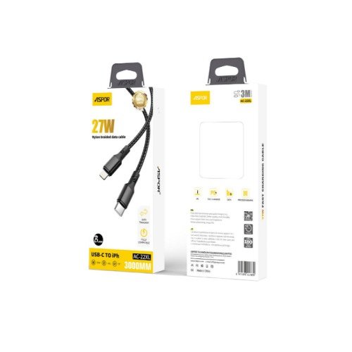 Кабель Type-C to Lightning ASPOR AC-22XL 3м 27W (TPE)