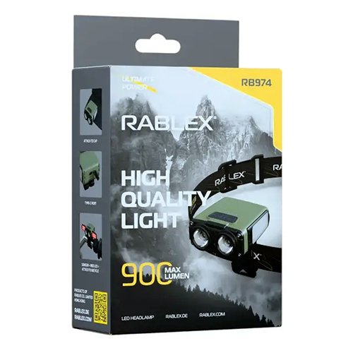 Ліхтарик налобний Rablex RB974 900Lm IP44 (White+Yellow+RED) Type-C