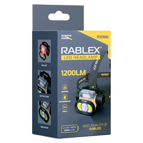 Ліхтарик налобний Rablex RB986 1200Lm IP44 (White+Yellow+RED) Sensor