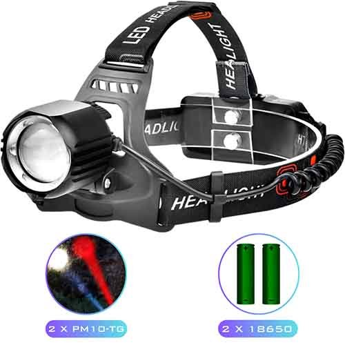 Ліхтарик налобний №PLD-T115-2PM10-TG (2x18650) White+RED