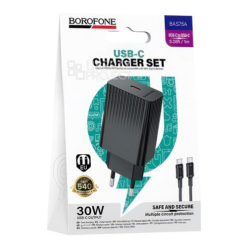 МЗП BOROFONE BAS75A PD30W (1Type-C) + кабель Type-C - Type-C