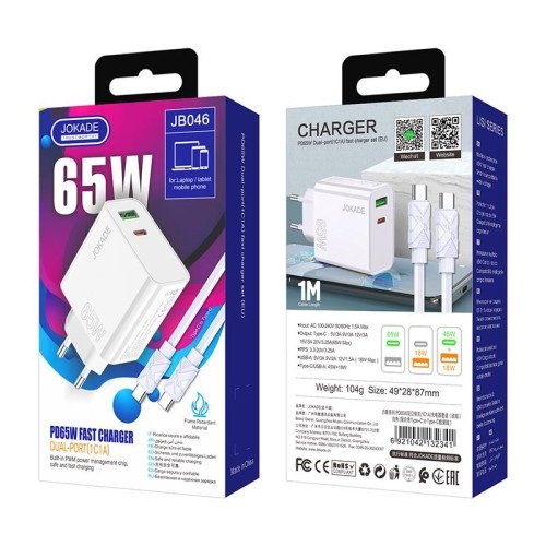 МЗП JOKADE JB046 (/USBUSB-C/PD65W) + кабель Type-c - Type-C