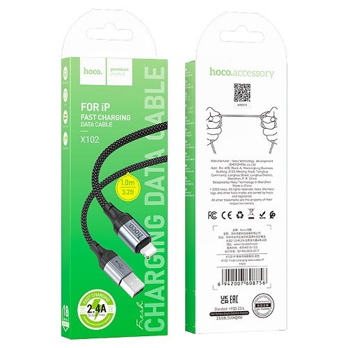 Кабель USB-Lightning HOCO X102 1м 2.4А (Тканина)