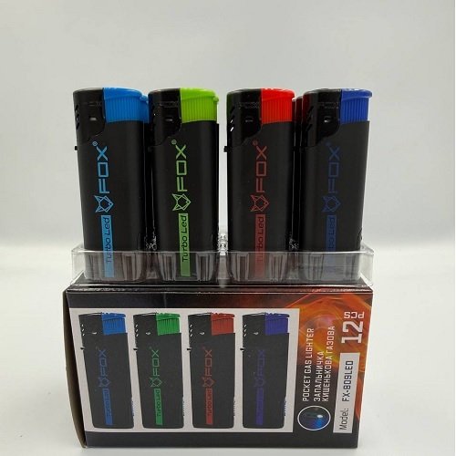 Запальнички ТУРБО із ліхтариком FOX 809 чорна (12шт/уп / 40уп/ящ)